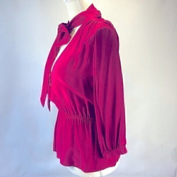 Leona by Lauren Leonard Shirt Womens Size Small Red Clara 100% Silk Tunic Blouse - Picture 3 of 10